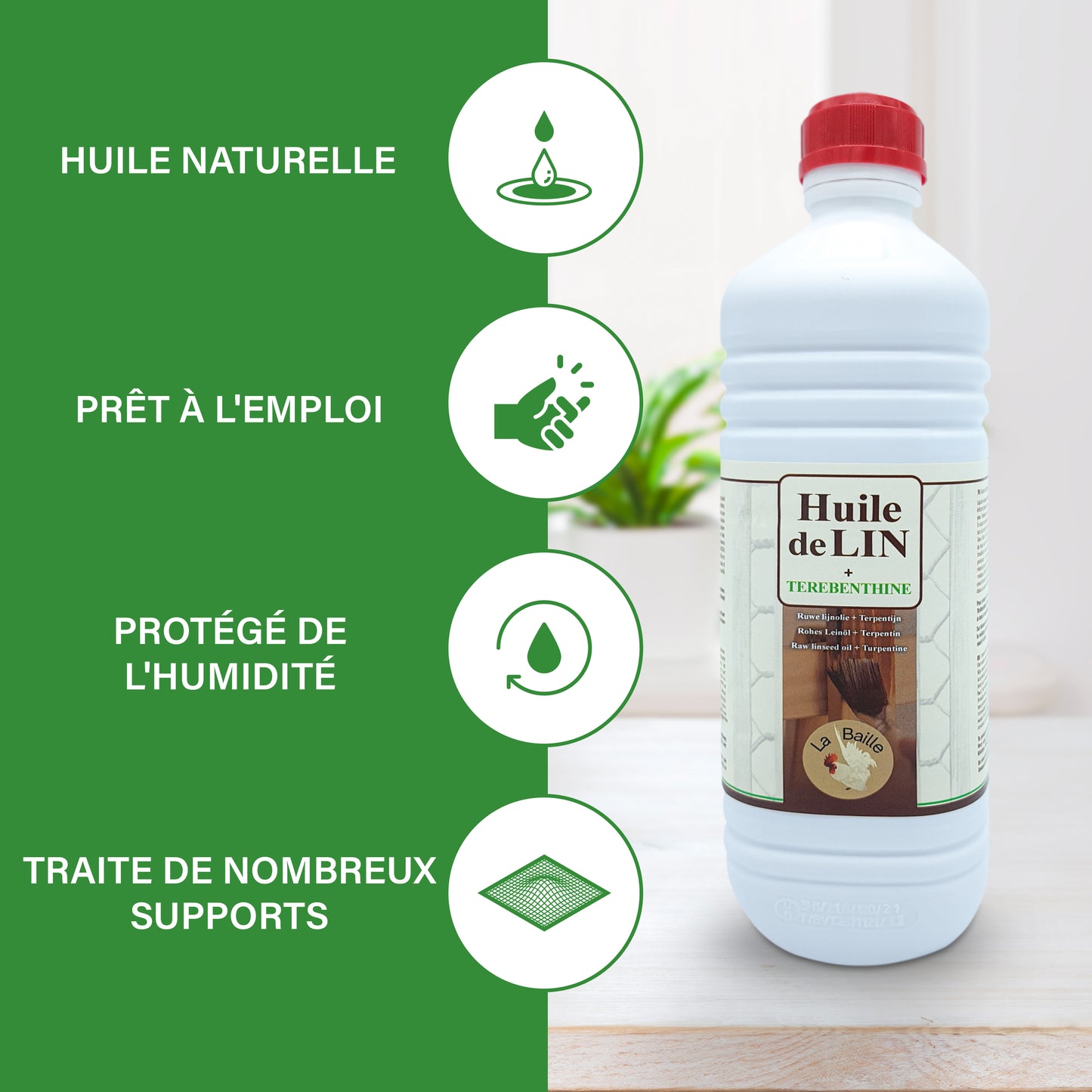 Mélange Huile de Lin Crue & Térébenthine – Protection et entretien du bois